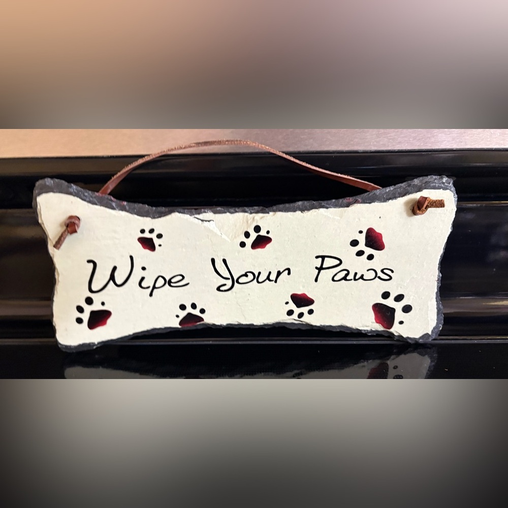 Slate “Wipe Your Paws” Dog Paw Print Wall Sign